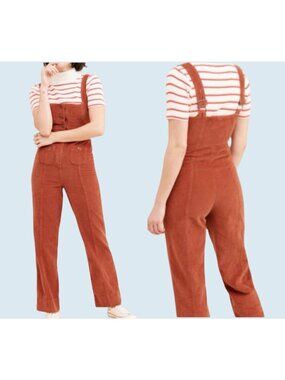 URBAN OUTFITTERS Meridian Button Front Burnt Orange Corduroy Jumpsuit Sz M